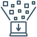 Icon of data going into a laptop