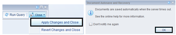 WWA Query: Apply changes and close graphic