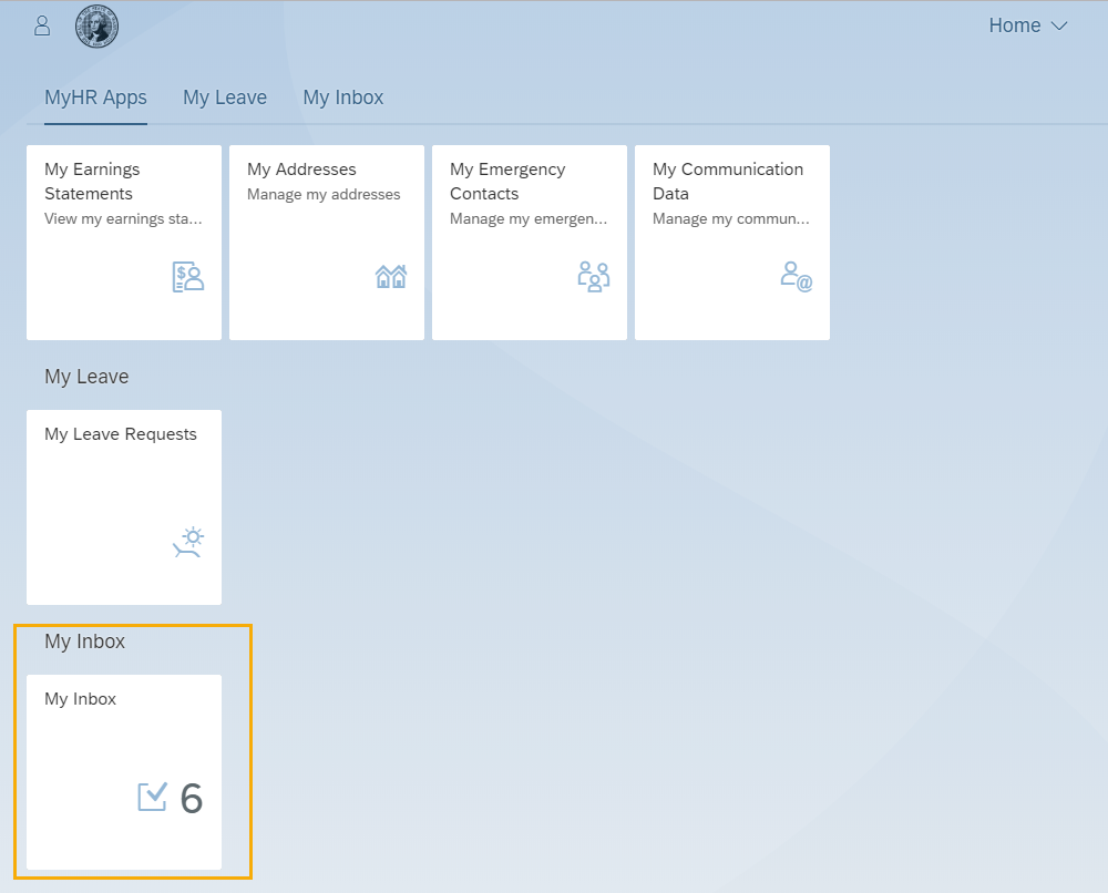 My Portal page with My Inbox tile highlighted