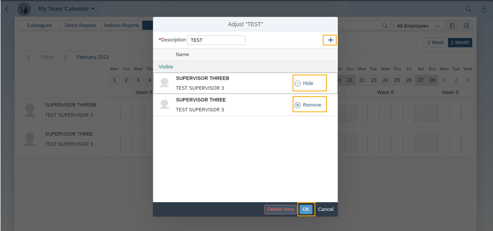 Adjust Test dialog box with Add button highlighted