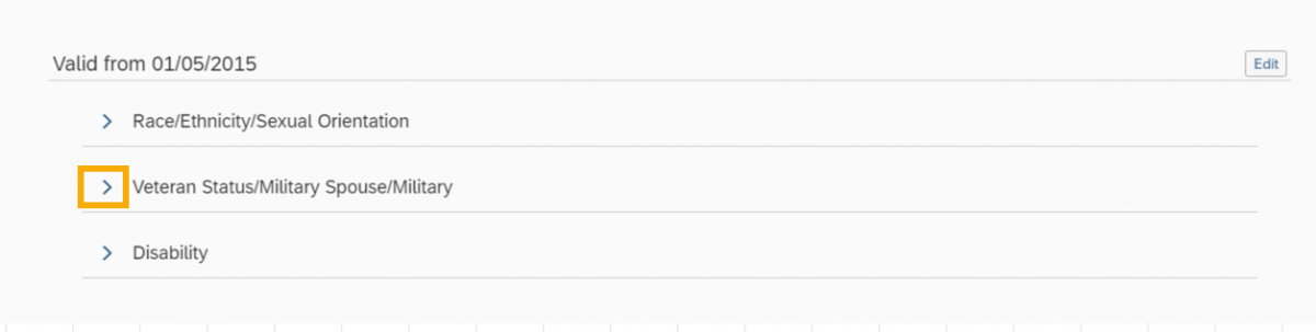 Additional Demographic Data screen with Veteran Status/Military Spouse/Military expandable bullet highlighted