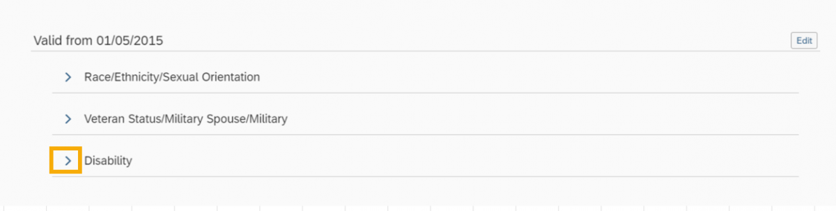 Additional Demographic Data screen with Disability expandable bullet highlighted
