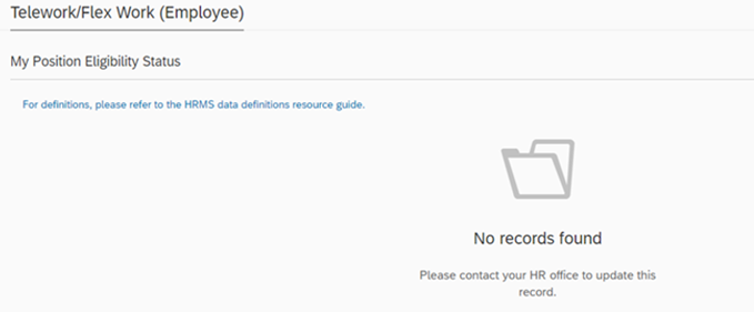 My position eligibility status with no records found  (empty open folder image)